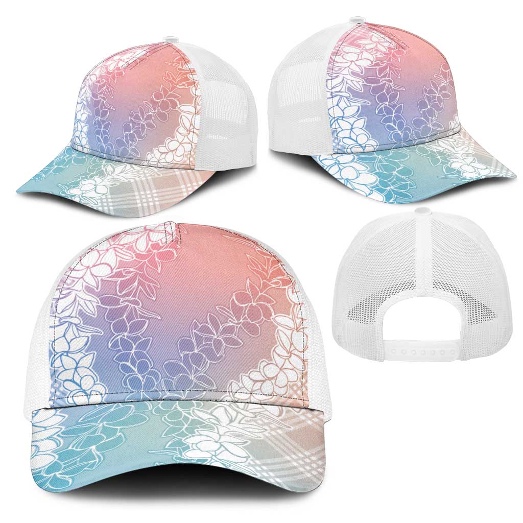 Hawaii Aloha Plumeria Lei Pastel Candy Palaka Mesh Trucker Cap - Polynesian Pride