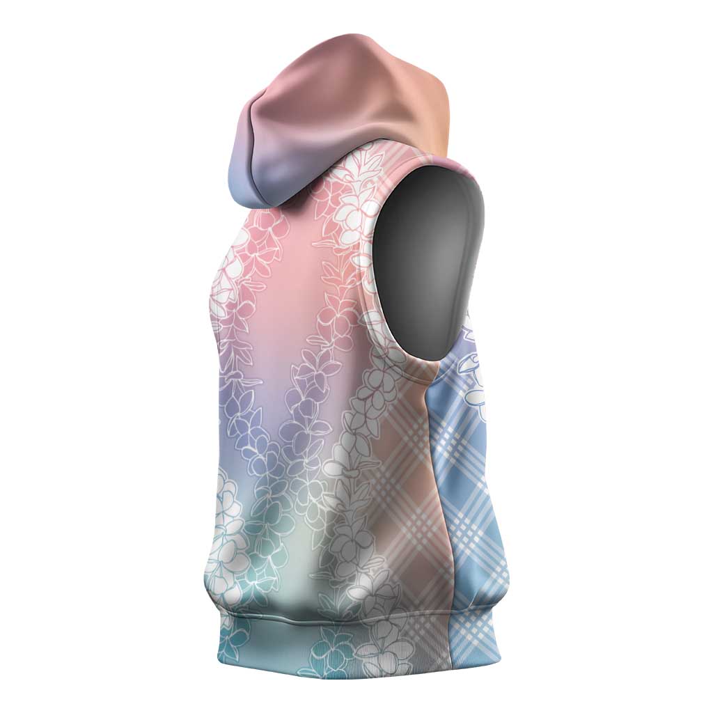 Hawaii Aloha Plumeria Lei Pastel Candy Palaka Sleeveless Hoodie - Polynesian Pride