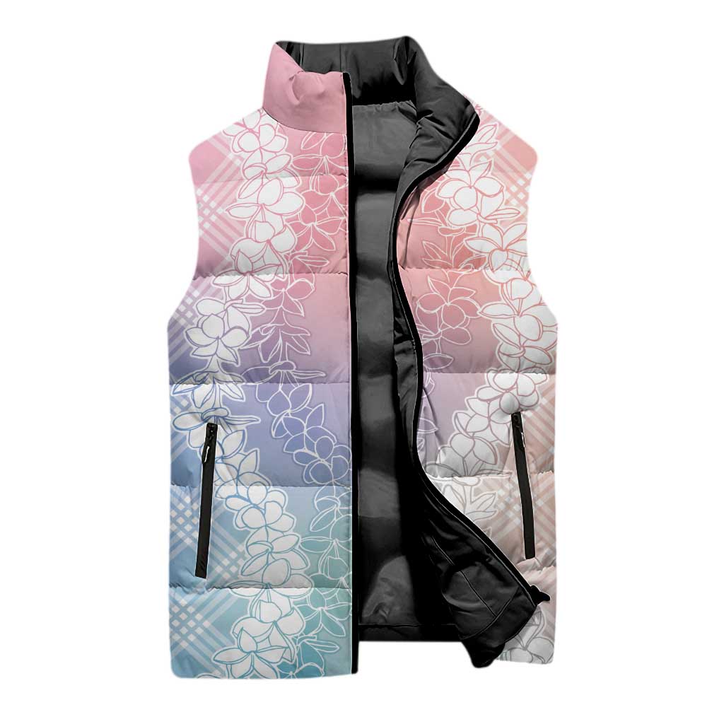 Hawaii Aloha Plumeria Lei Pastel Candy Palaka Sleeveless Puffer Jacket - Polynesian Pride