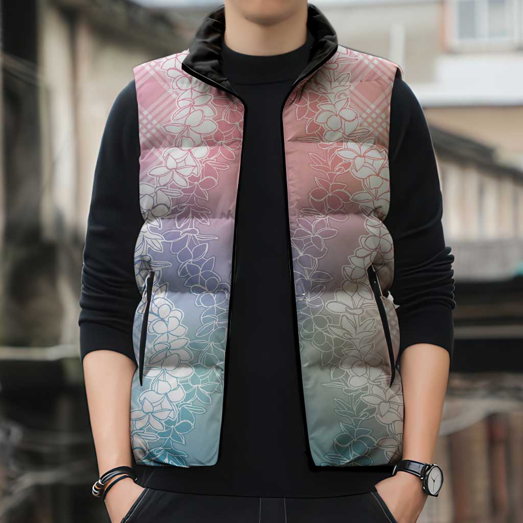 Hawaii Aloha Plumeria Lei Pastel Candy Palaka Sleeveless Puffer Jacket - Polynesian Pride