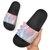 Hawaii Aloha Plumeria Lei Pastel Candy Palaka Slide Sandals - Polynesian Pride
