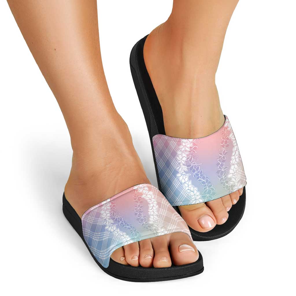 Hawaii Aloha Plumeria Lei Pastel Candy Palaka Slide Sandals - Polynesian Pride