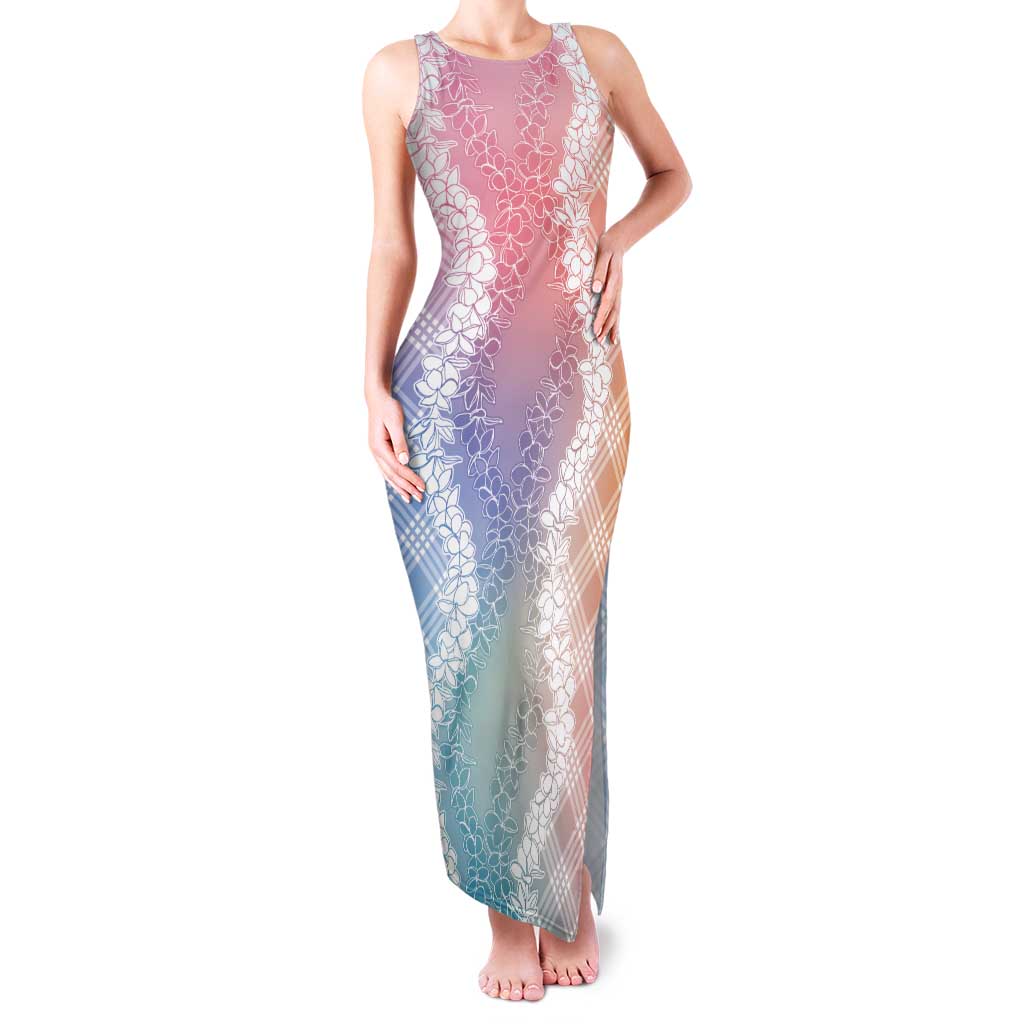 Hawaii Aloha Plumeria Lei Pastel Candy Palaka Tank Maxi Dress - Polynesian Pride