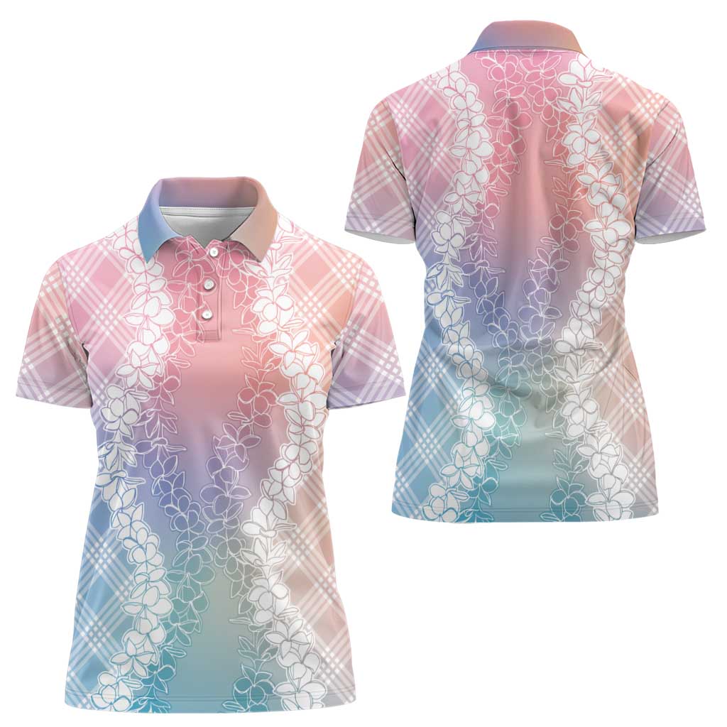 Hawaii Aloha Plumeria Lei Pastel Candy Palaka Women Polo Shirt LT7 - Polynesian Pride