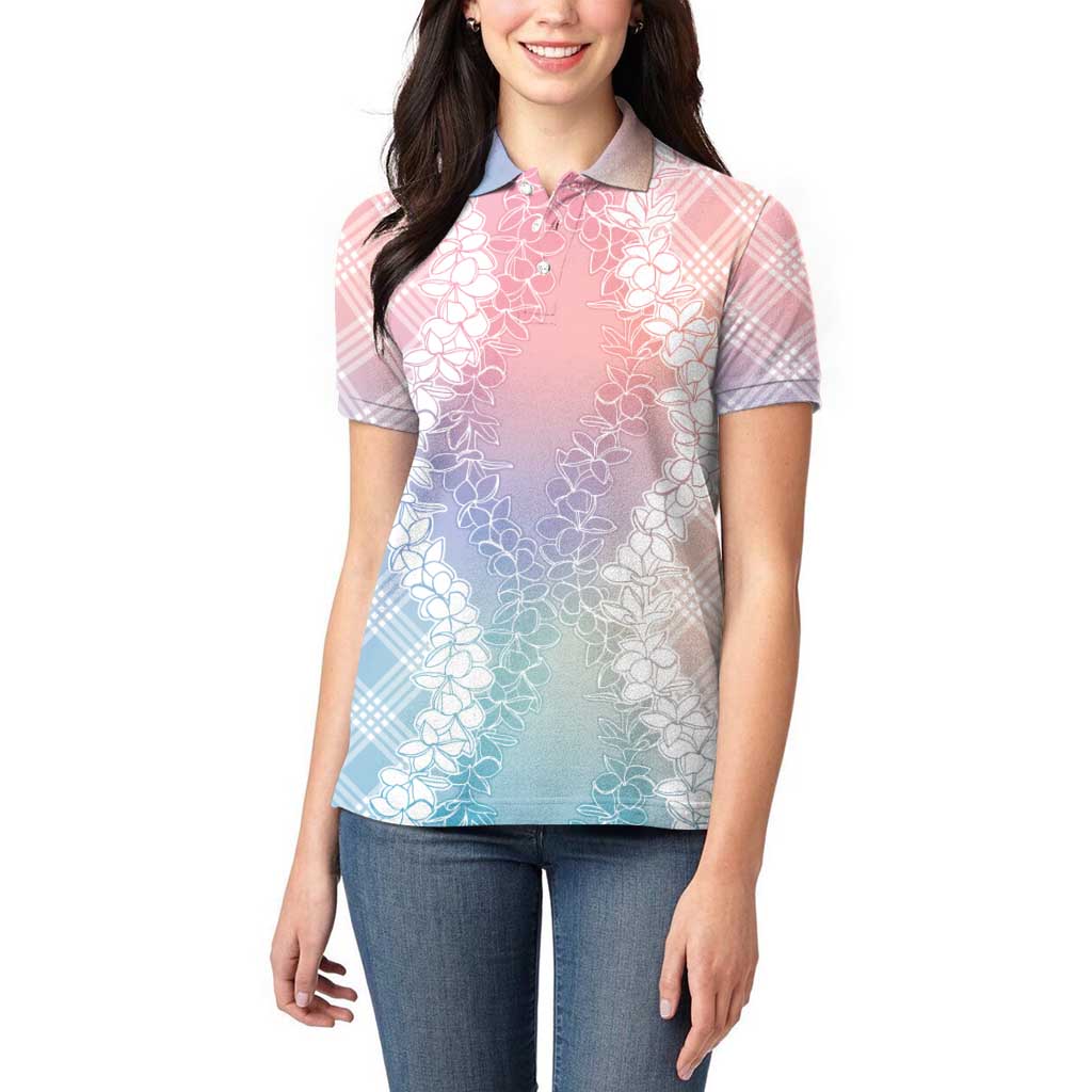 Hawaii Aloha Plumeria Lei Pastel Candy Palaka Women Polo Shirt LT7 - Polynesian Pride