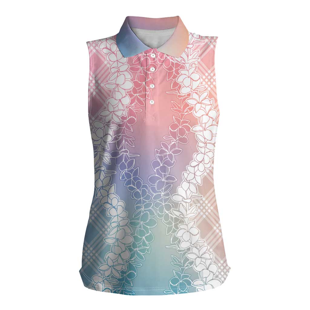 Hawaii Aloha Plumeria Lei Pastel Candy Palaka Women Sleeveless Polo Shirt - Polynesian Pride