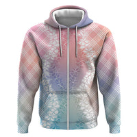 Hawaii Aloha Plumeria Lei Pastel Candy Palaka Zip Hoodie - Polynesian Pride