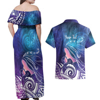 New Zealand Mother's Day Couples Matching Off Shoulder Maxi Dress and Hawaiian Shirt Maori Hari Ra Mama LT7 - Polynesian Pride