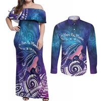 New Zealand Mother's Day Couples Matching Off Shoulder Maxi Dress and Long Sleeve Button Shirt Maori Hari Ra Mama