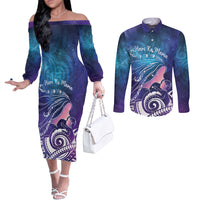 New Zealand Mother's Day Couples Matching Off The Shoulder Long Sleeve Dress and Long Sleeve Button Shirt Maori Hari Ra Mama LT7 Galaxy - Polynesian Pride