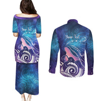New Zealand Mother's Day Couples Matching Puletasi and Long Sleeve Button Shirt Maori Hari Ra Mama