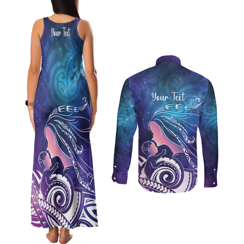 New Zealand Mother's Day Couples Matching Tank Maxi Dress and Long Sleeve Button Shirt Maori Hari Ra Mama