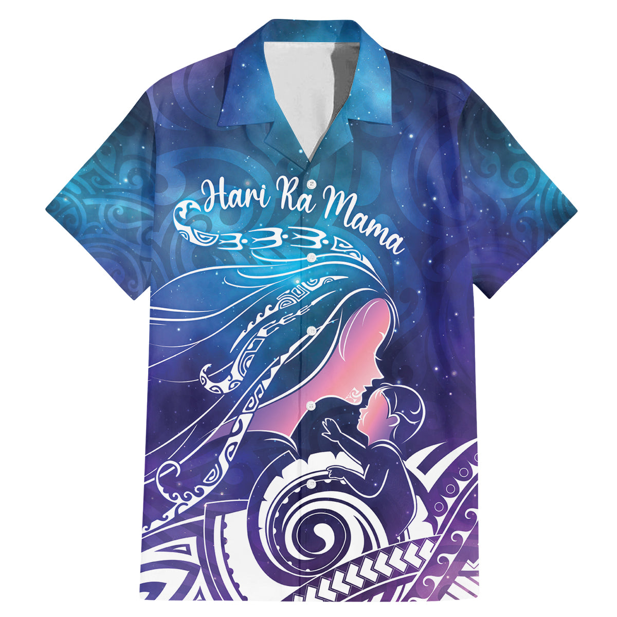 New Zealand Mother's Day Family Matching Mermaid Dress and Hawaiian Shirt Maori Hari Ra Mama LT7 Dad's Shirt - Short Sleeve Galaxy - Polynesian Pride