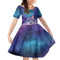 New Zealand Mother's Day Family Matching Off Shoulder Short Dress and Hawaiian Shirt Maori Hari Ra Mama LT7 Daughter's Dress Galaxy - Polynesian Pride