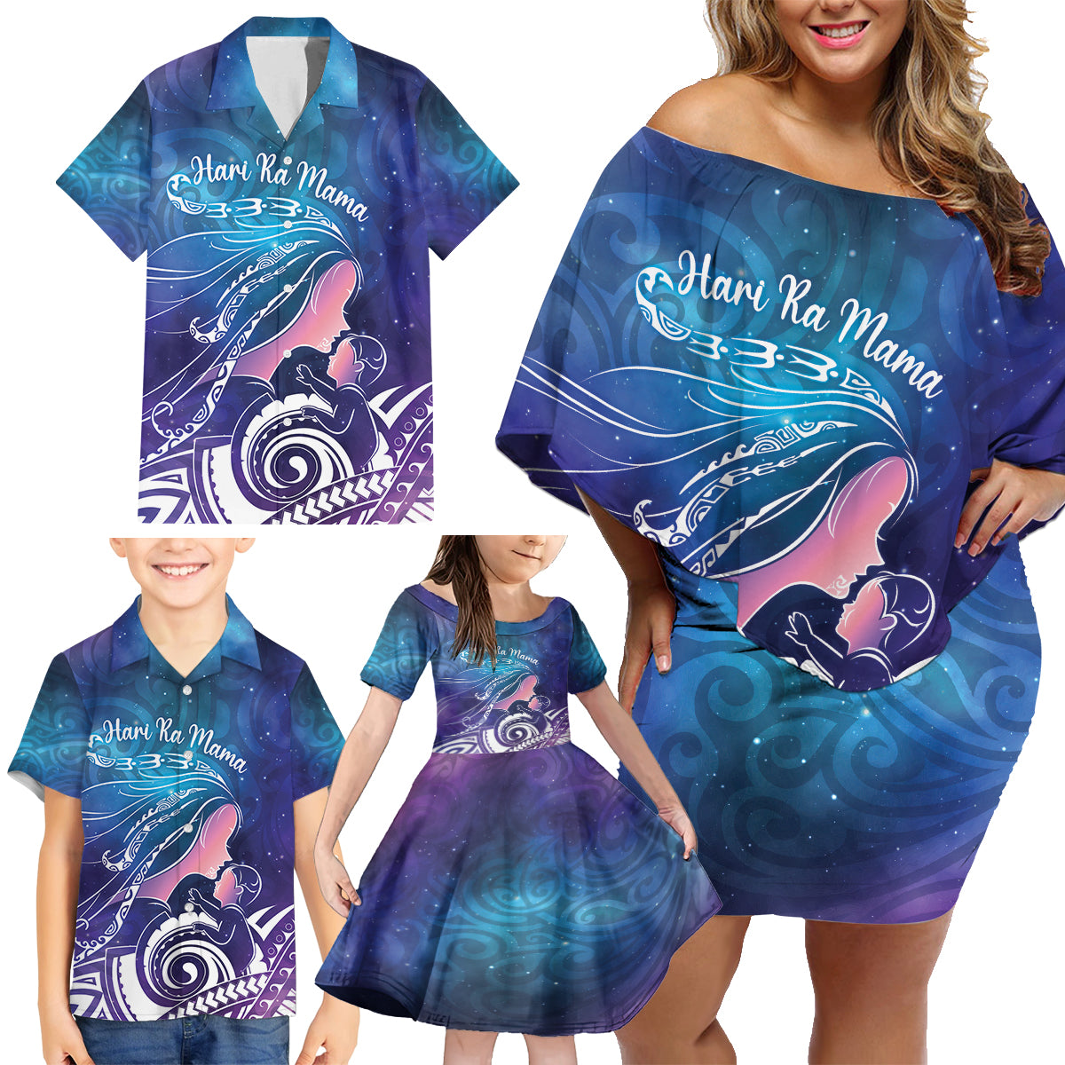 New Zealand Mother's Day Family Matching Off Shoulder Short Dress and Hawaiian Shirt Maori Hari Ra Mama LT7 - Polynesian Pride