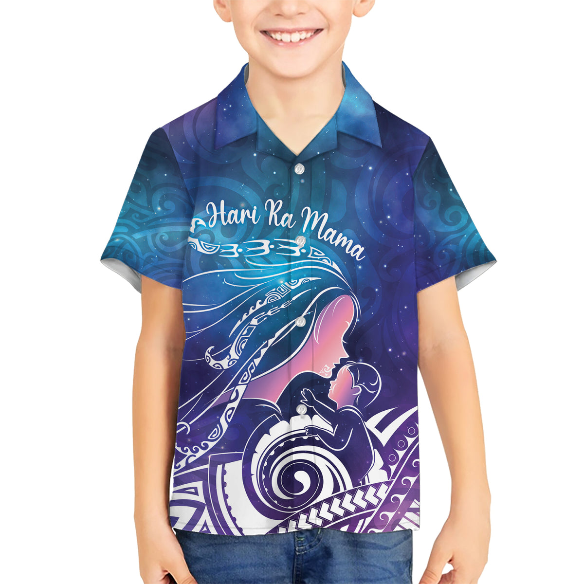 New Zealand Mother's Day Family Matching Short Sleeve Bodycon Dress and Hawaiian Shirt Maori Hari Ra Mama LT7 Son's Shirt Galaxy - Polynesian Pride