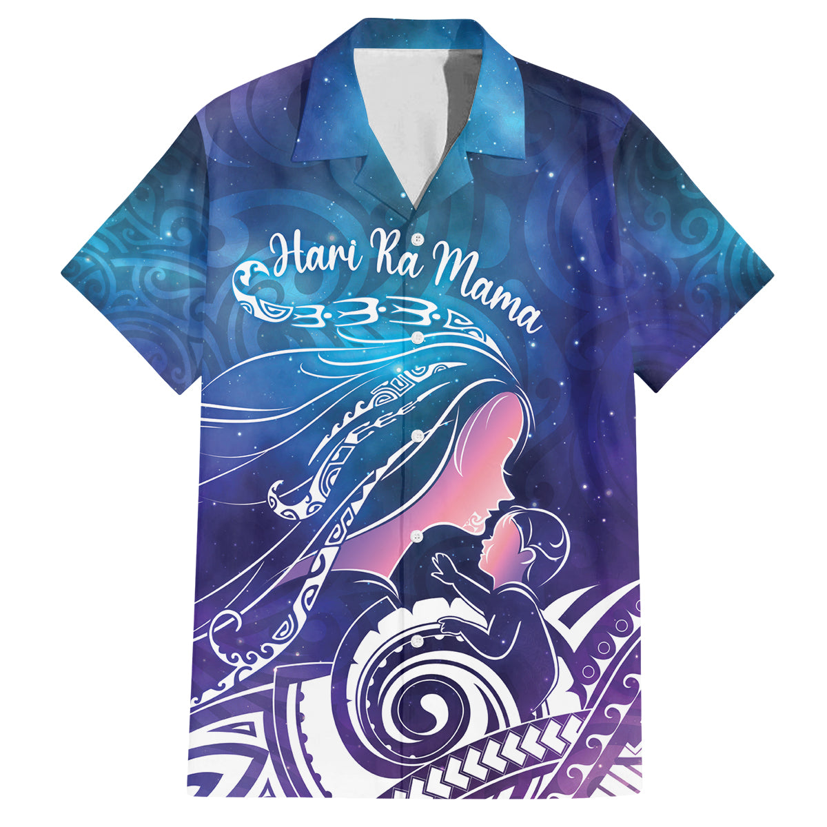 New Zealand Mother's Day Family Matching Summer Maxi Dress and Hawaiian Shirt Maori Hari Ra Mama LT7 Dad's Shirt - Short Sleeve Galaxy - Polynesian Pride