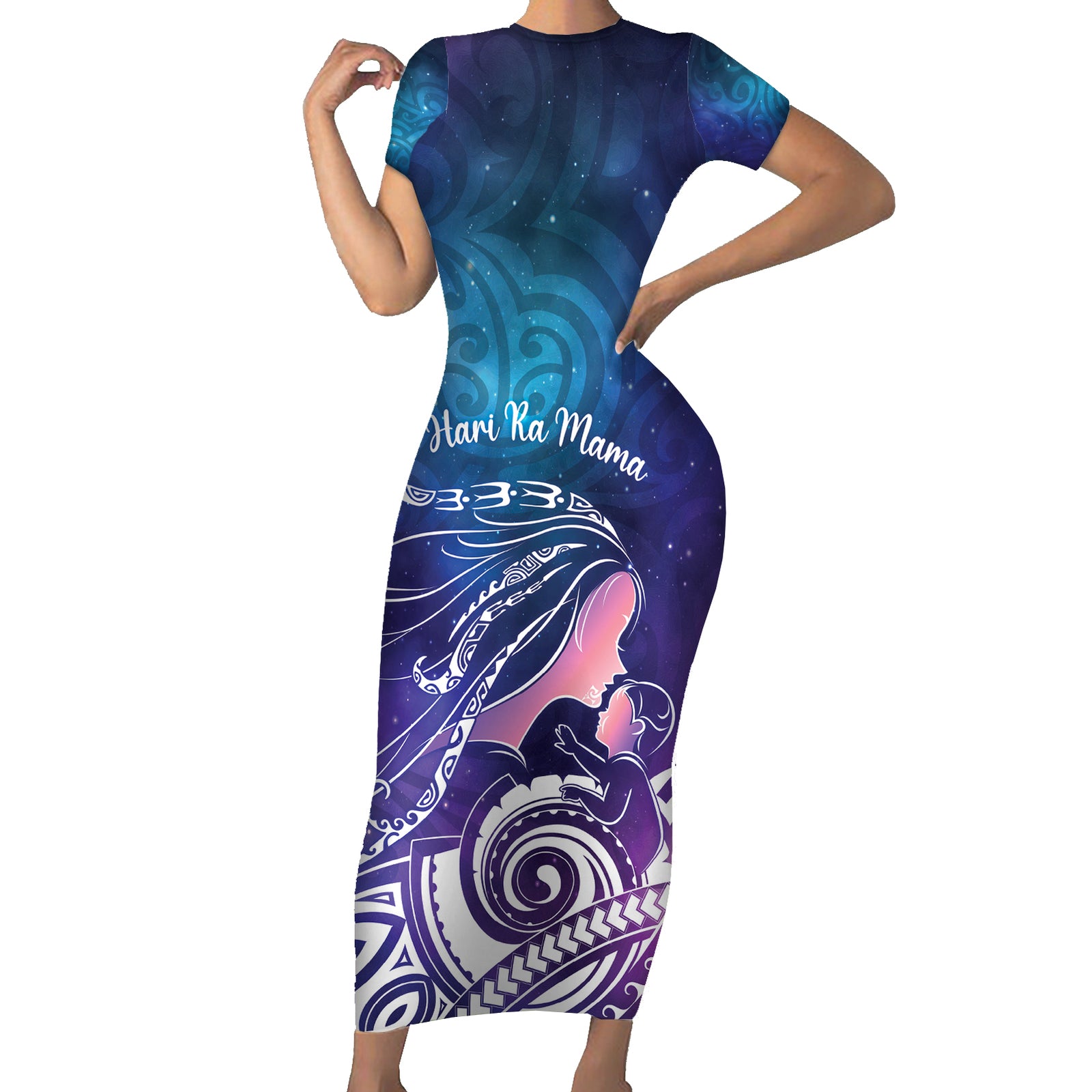 New Zealand Mother's Day Short Sleeve Bodycon Dress Maori Hari Ra Mama