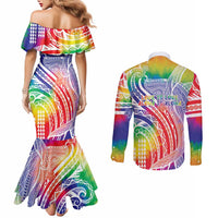 Aloha Pride Rainbow Tie Dye Couples Matching Mermaid Dress and Long Sleeve Button Shirt Humpback Whale - Love is Love