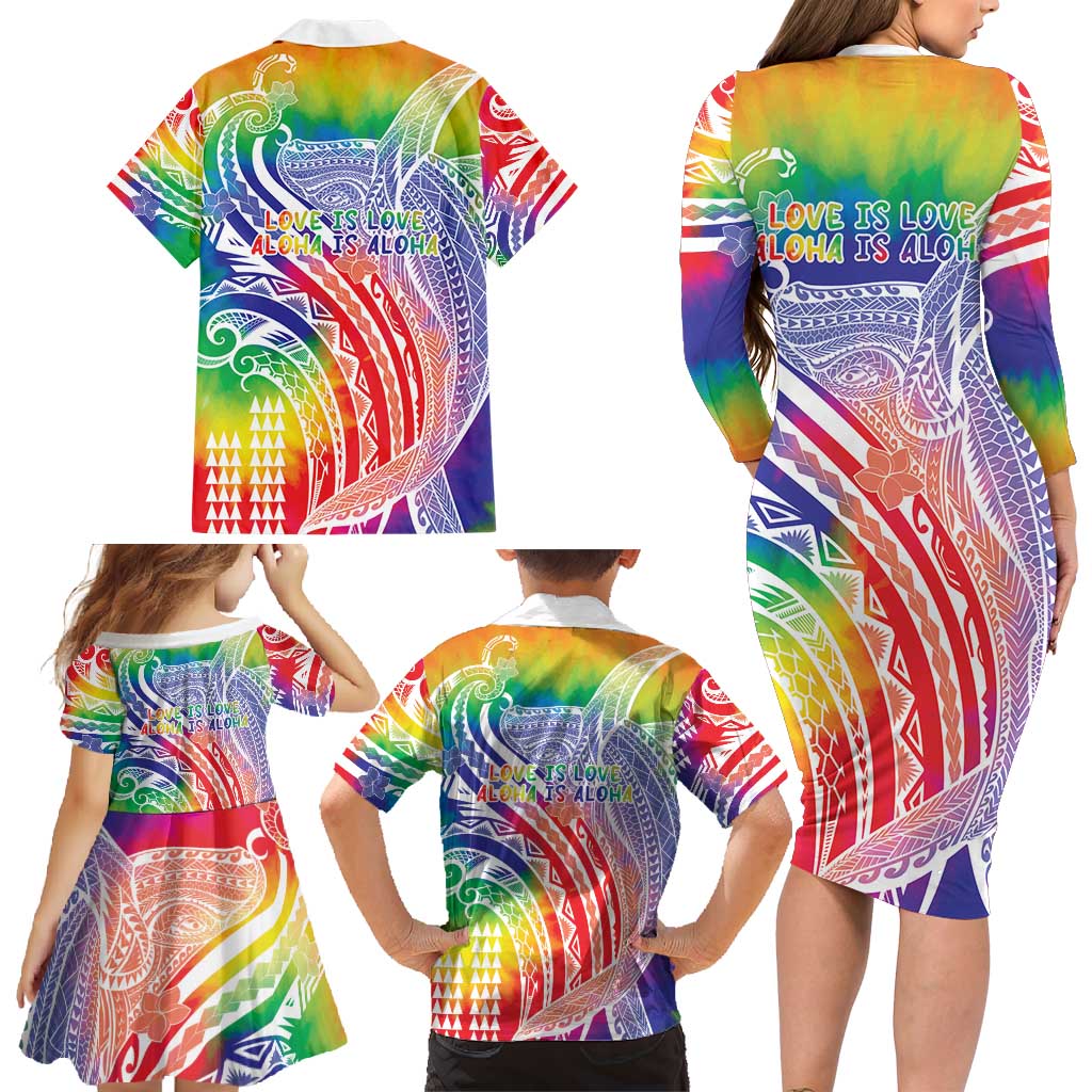 Aloha Pride Rainbow Tie Dye Family Matching Long Sleeve Bodycon Dress and Hawaiian Shirt Humpback Whale - Love is Love LT7 - Polynesian Pride