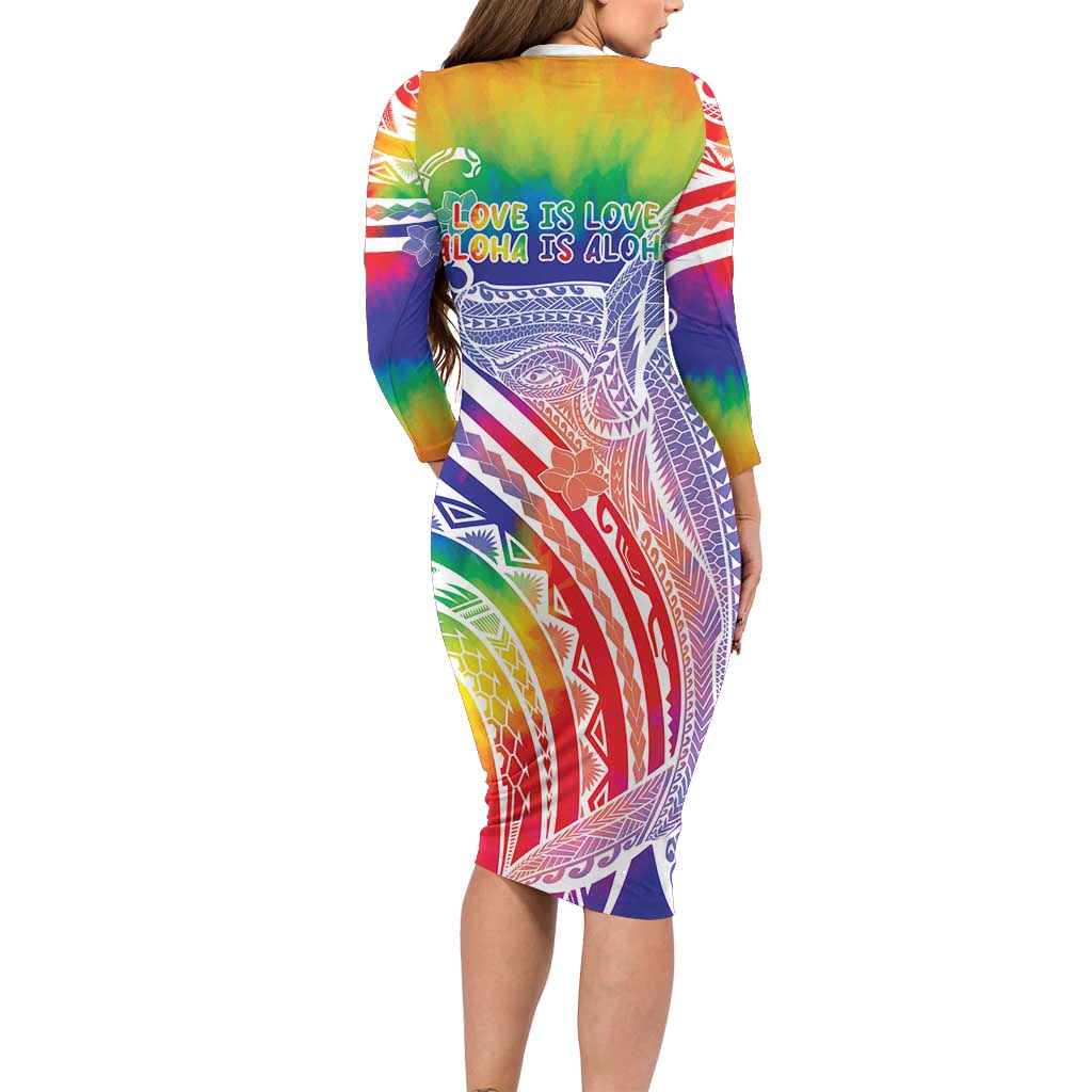 Aloha Pride Rainbow Tie Dye Family Matching Long Sleeve Bodycon Dress and Hawaiian Shirt Humpback Whale - Love is Love LT7 - Polynesian Pride