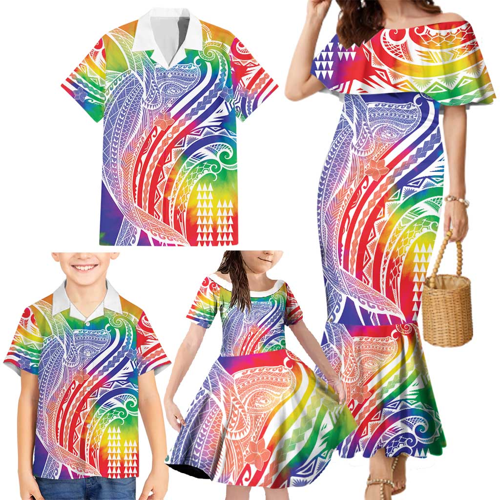 Aloha Pride Rainbow Tie Dye Family Matching Mermaid Dress and Hawaiian Shirt Humpback Whale - Love is Love LT7 - Polynesian Pride