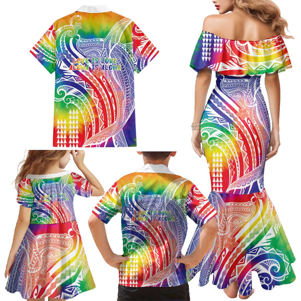 Aloha Pride Rainbow Tie Dye Family Matching Mermaid Dress and Hawaiian Shirt Humpback Whale - Love is Love LT7 - Polynesian Pride