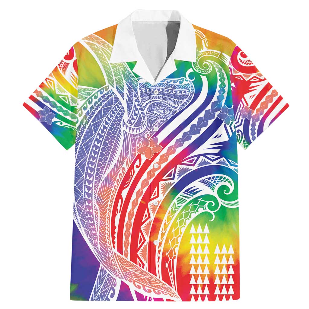 Aloha Pride Rainbow Tie Dye Family Matching Mermaid Dress and Hawaiian Shirt Humpback Whale - Love is Love LT7 Dad's Shirt - Short Sleeve Colorful - Polynesian Pride