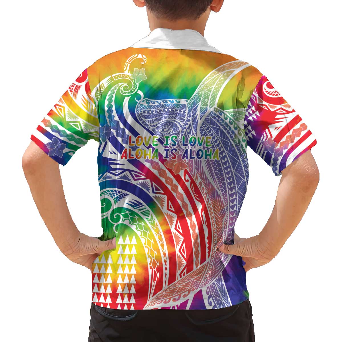Aloha Pride Rainbow Tie Dye Family Matching Off The Shoulder Long Sleeve Dress and Hawaiian Shirt Humpback Whale - Love is Love LT7 - Polynesian Pride