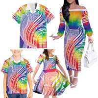 Aloha Pride Rainbow Tie Dye Family Matching Off The Shoulder Long Sleeve Dress and Hawaiian Shirt Humpback Whale - Love is Love LT7 - Polynesian Pride