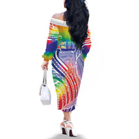 Aloha Pride Rainbow Tie Dye Family Matching Off The Shoulder Long Sleeve Dress and Hawaiian Shirt Humpback Whale - Love is Love LT7 - Polynesian Pride