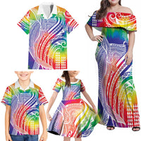Aloha Pride Rainbow Tie Dye Family Matching Off Shoulder Maxi Dress and Hawaiian Shirt Humpback Whale - Love is Love LT7 - Polynesian Pride
