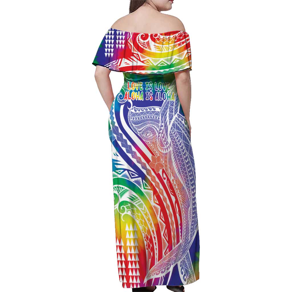 Aloha Pride Rainbow Tie Dye Family Matching Off Shoulder Maxi Dress and Hawaiian Shirt Humpback Whale - Love is Love LT7 - Polynesian Pride