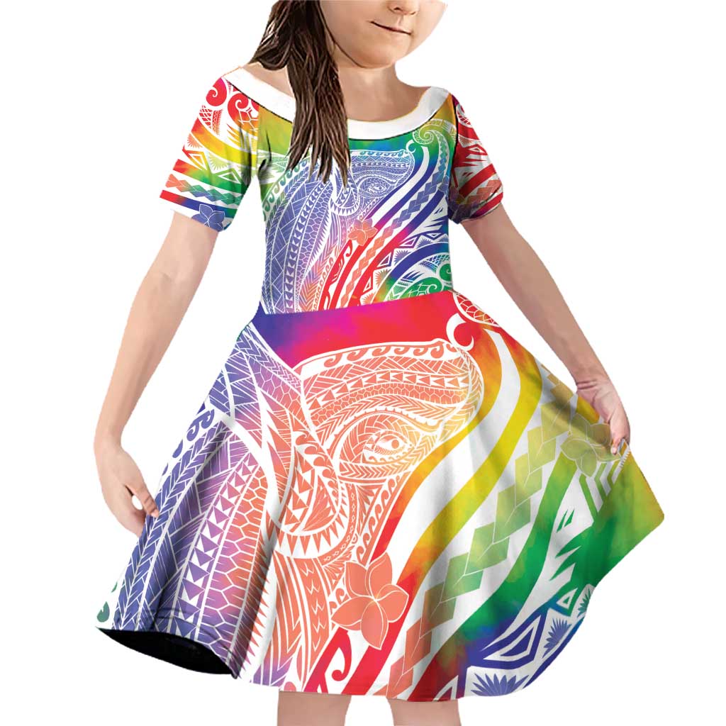 Aloha Pride Rainbow Tie Dye Family Matching Off Shoulder Short Dress and Hawaiian Shirt Humpback Whale - Love is Love LT7 Daughter's Dress Colorful - Polynesian Pride