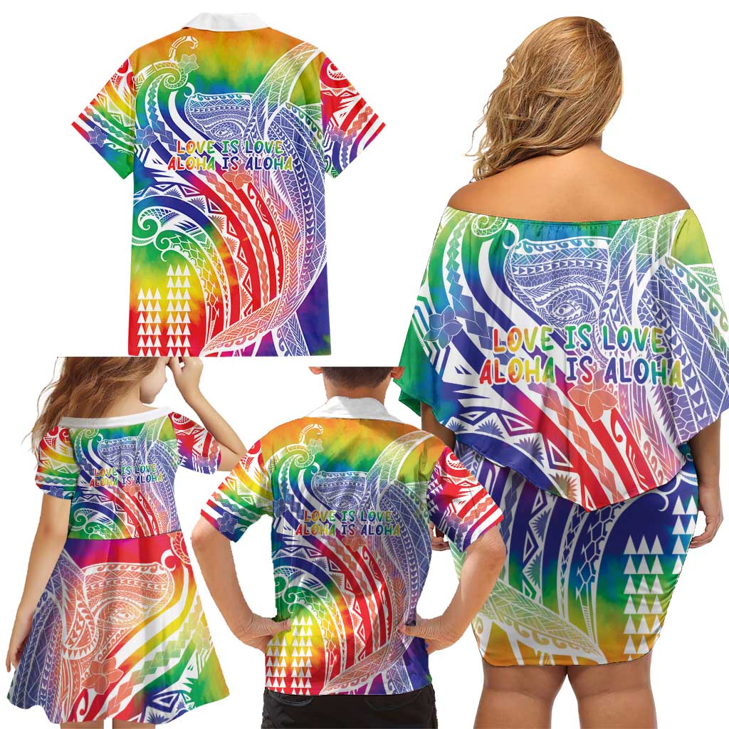Aloha Pride Rainbow Tie Dye Family Matching Off Shoulder Short Dress and Hawaiian Shirt Humpback Whale - Love is Love LT7 - Polynesian Pride