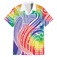 Aloha Pride Rainbow Tie Dye Family Matching Off Shoulder Short Dress and Hawaiian Shirt Humpback Whale - Love is Love LT7 Dad's Shirt - Short Sleeve Colorful - Polynesian Pride