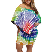 Aloha Pride Rainbow Tie Dye Family Matching Off Shoulder Short Dress and Hawaiian Shirt Humpback Whale - Love is Love LT7 Mom's Dress Colorful - Polynesian Pride
