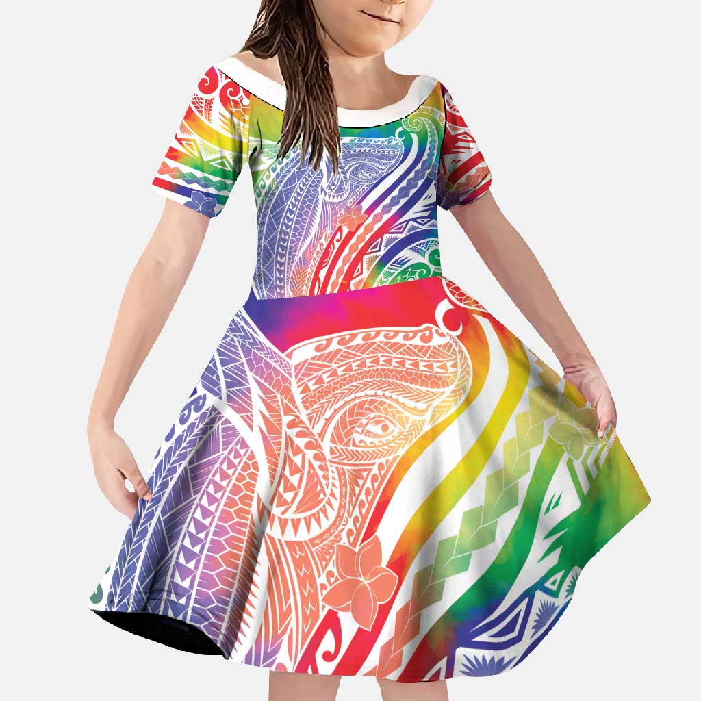 Aloha Pride Rainbow Tie Dye Family Matching Short Sleeve Bodycon Dress and Hawaiian Shirt Humpback Whale - Love is Love LT7 Daughter's Dress Colorful - Polynesian Pride