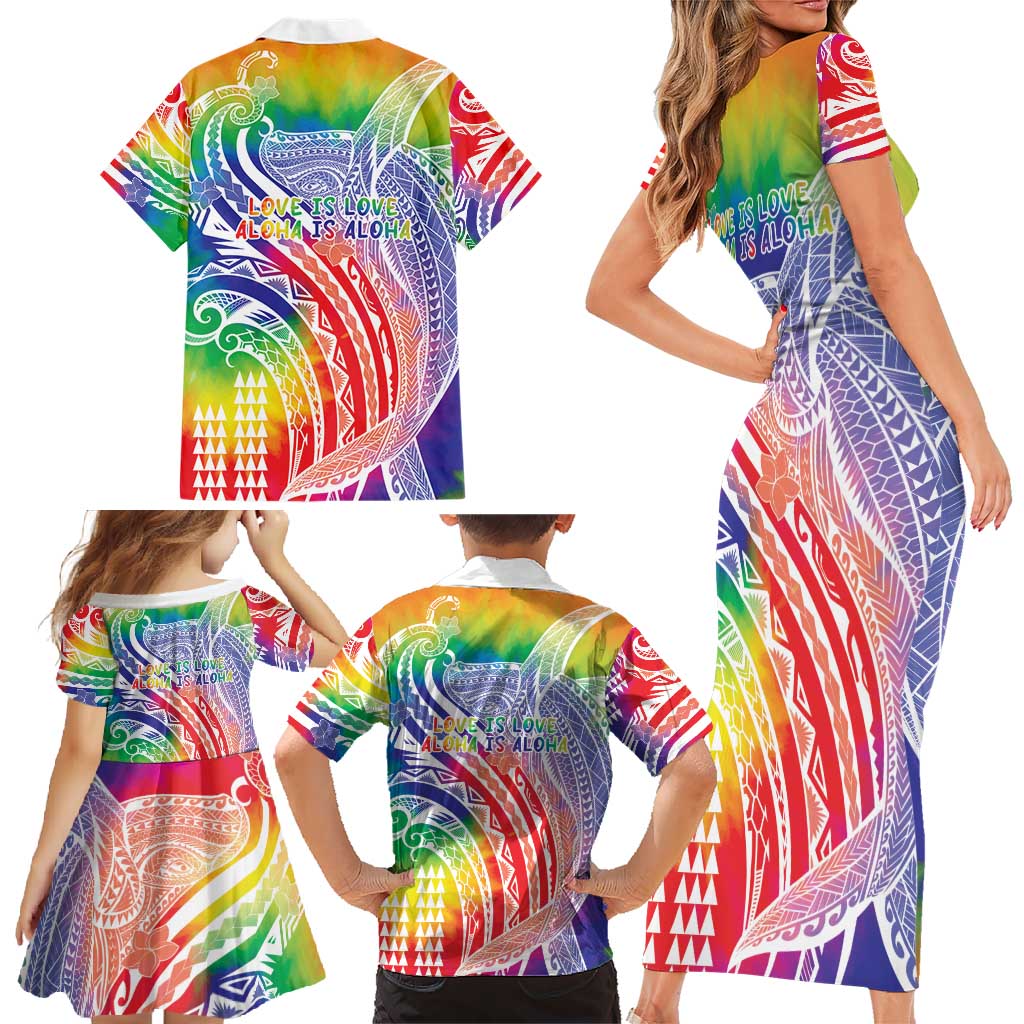 Aloha Pride Rainbow Tie Dye Family Matching Short Sleeve Bodycon Dress and Hawaiian Shirt Humpback Whale - Love is Love LT7 - Polynesian Pride