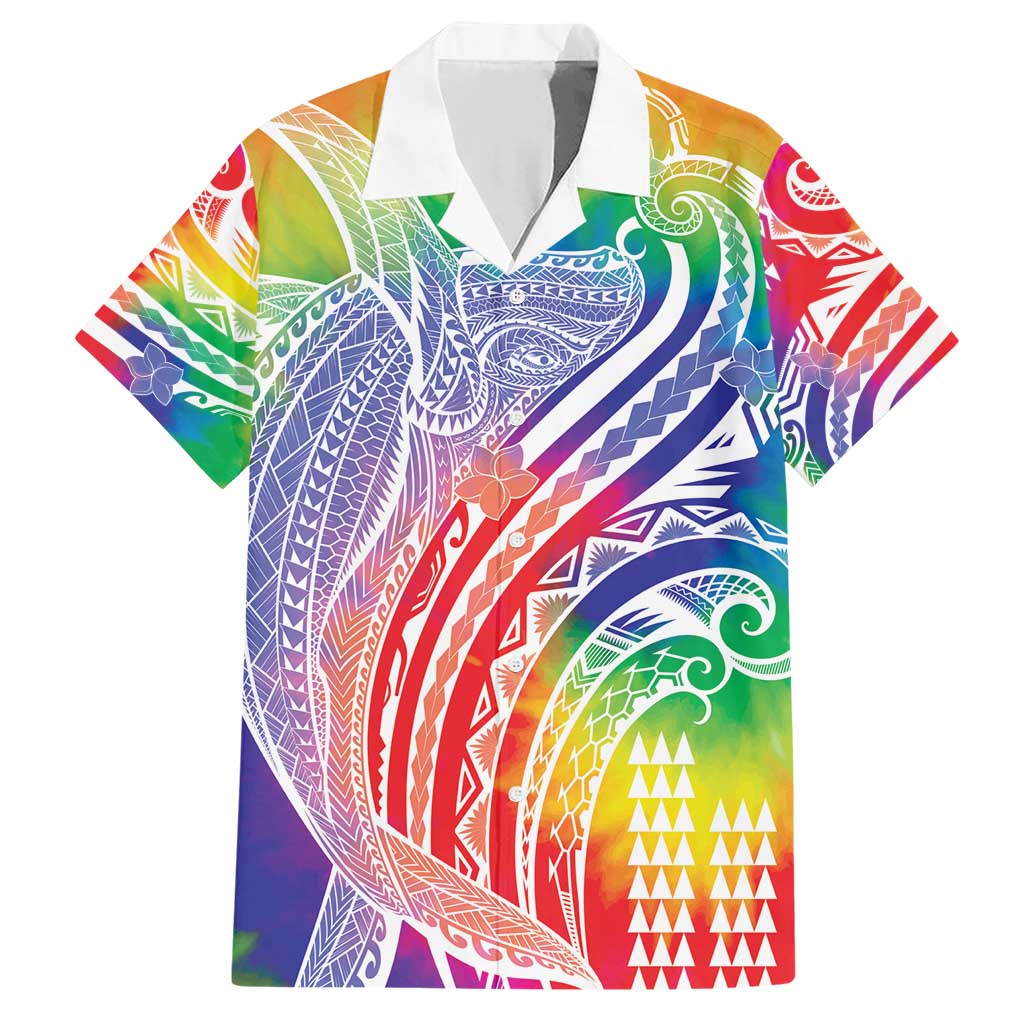 Aloha Pride Rainbow Tie Dye Family Matching Short Sleeve Bodycon Dress and Hawaiian Shirt Humpback Whale - Love is Love LT7 Dad's Shirt - Short Sleeve Colorful - Polynesian Pride