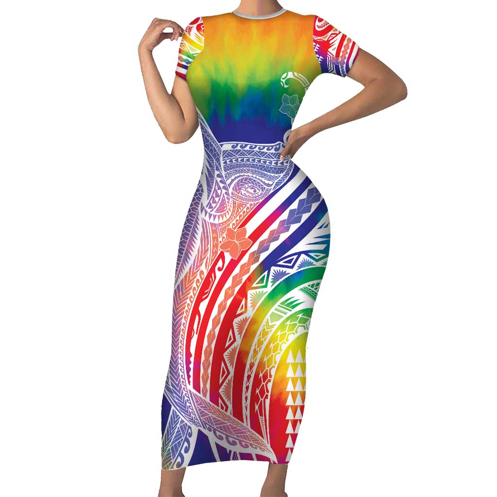 Aloha Pride Rainbow Tie Dye Family Matching Short Sleeve Bodycon Dress and Hawaiian Shirt Humpback Whale - Love is Love LT7 Mom's Dress Colorful - Polynesian Pride