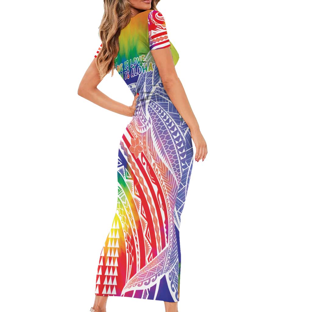 Aloha Pride Rainbow Tie Dye Family Matching Short Sleeve Bodycon Dress and Hawaiian Shirt Humpback Whale - Love is Love LT7 - Polynesian Pride