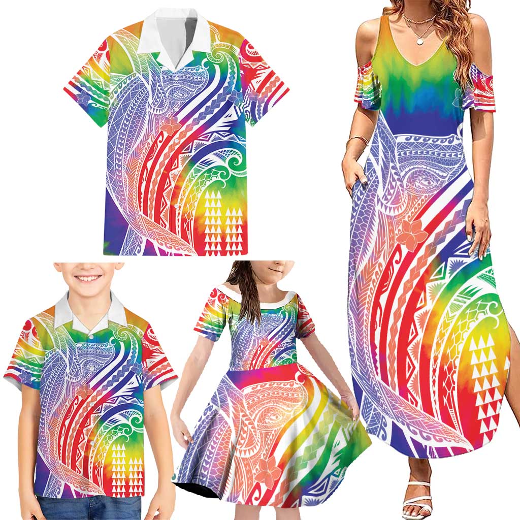 Aloha Pride Rainbow Tie Dye Family Matching Summer Maxi Dress and Hawaiian Shirt Humpback Whale - Love is Love LT7 - Polynesian Pride