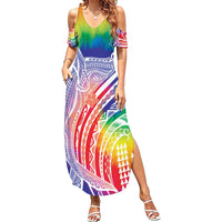 Aloha Pride Rainbow Tie Dye Family Matching Summer Maxi Dress and Hawaiian Shirt Humpback Whale - Love is Love LT7 Mom's Dress Colorful - Polynesian Pride