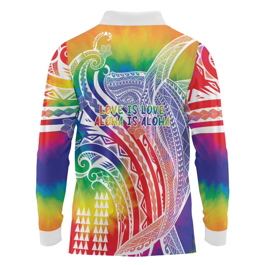 Aloha Pride Rainbow Tie Dye Long Sleeve Polo Shirt Humpback Whale - Love is Love