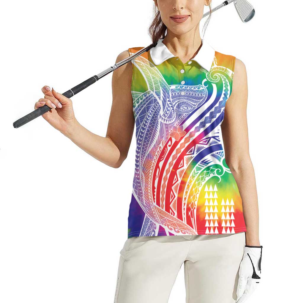 Aloha Pride Rainbow Tie Dye Women Sleeveless Polo Shirt Humpback Whale - Love is Love