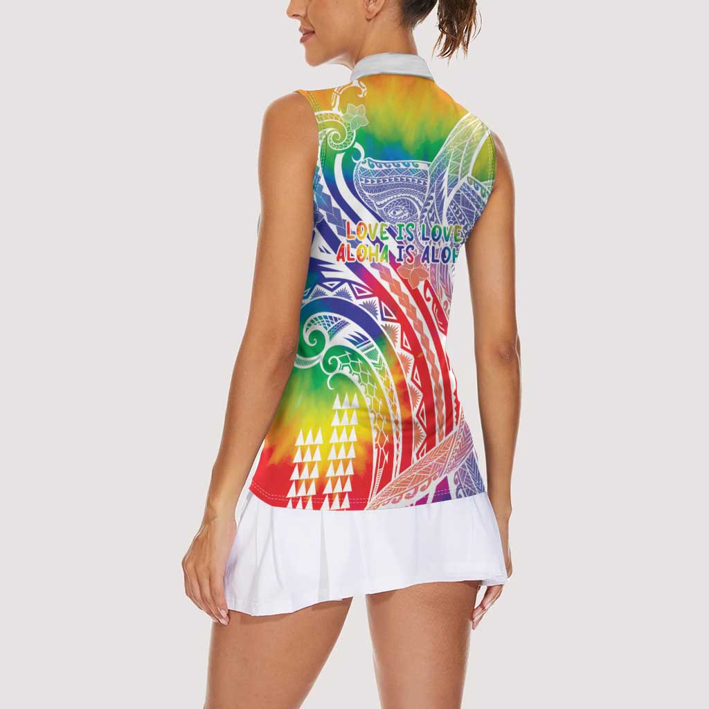 Aloha Pride Rainbow Tie Dye Women Sleeveless Polo Shirt Humpback Whale - Love is Love