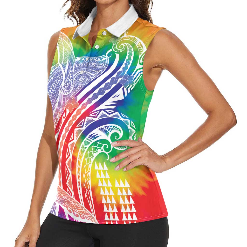 Aloha Pride Rainbow Tie Dye Women Sleeveless Polo Shirt Humpback Whale - Love is Love