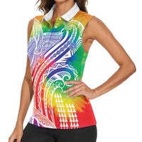 Aloha Pride Rainbow Tie Dye Women Sleeveless Polo Shirt Humpback Whale - Love is Love