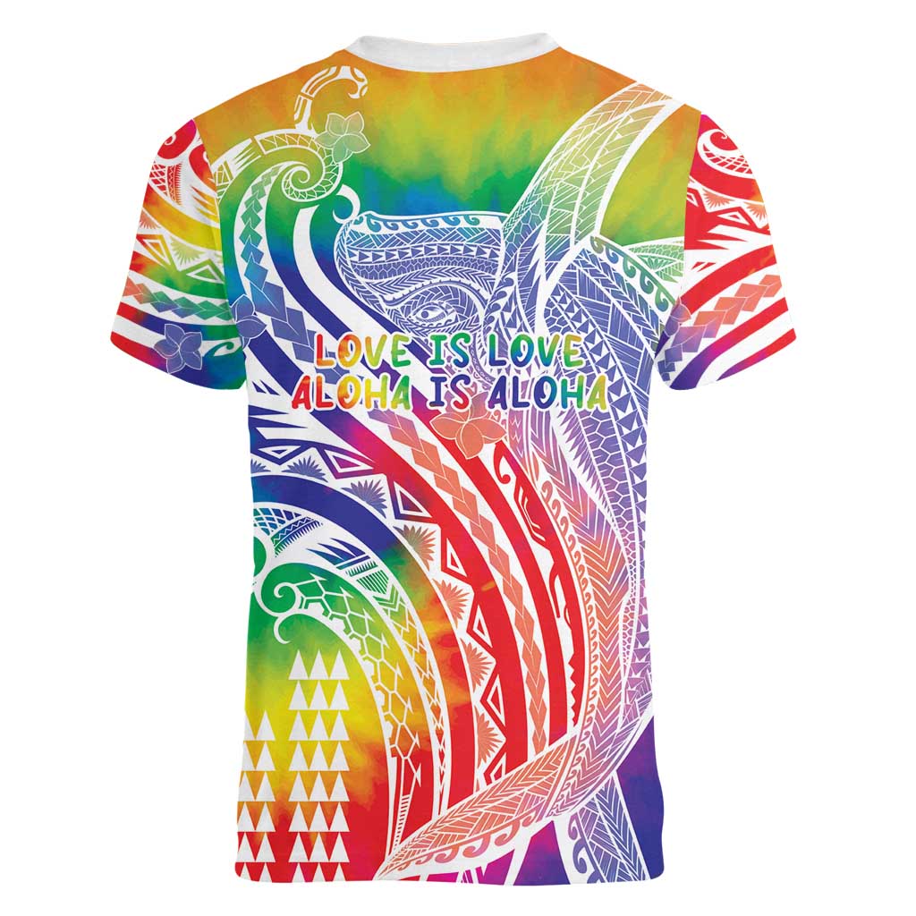 Aloha Pride Rainbow Tie Dye Women V-Neck T-Shirt Humpback Whale - Love is Love
